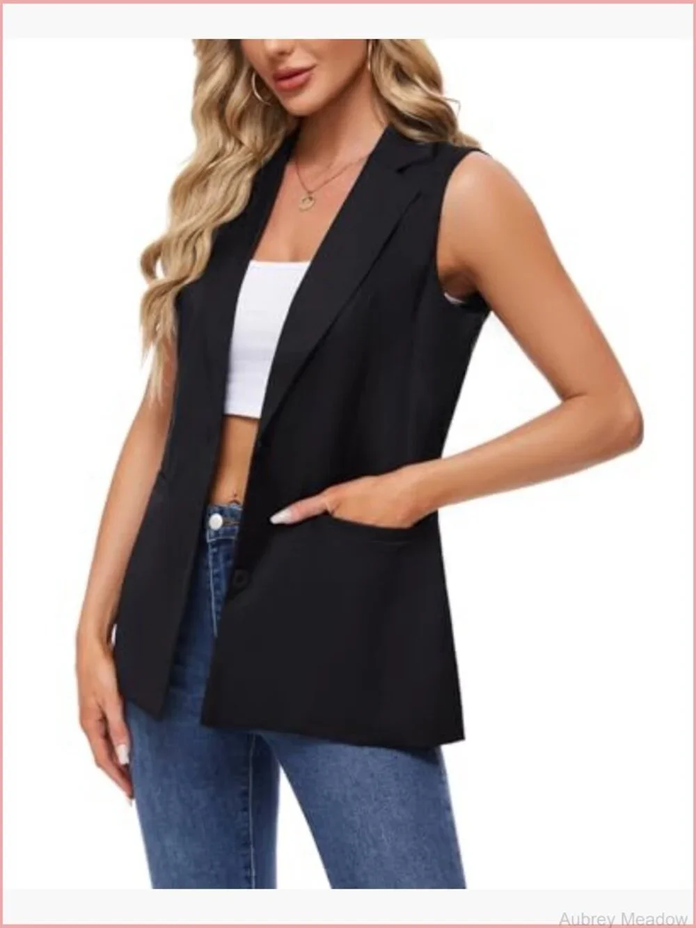 Sleeveless Open Front Vest Blazer with Pockets for Women Business Casual